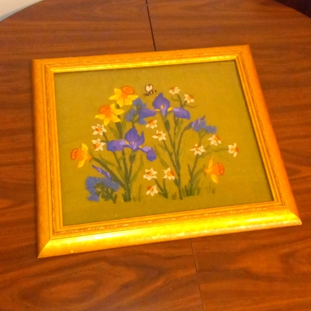 Framed Crewel Bloom Into Spring Flowers